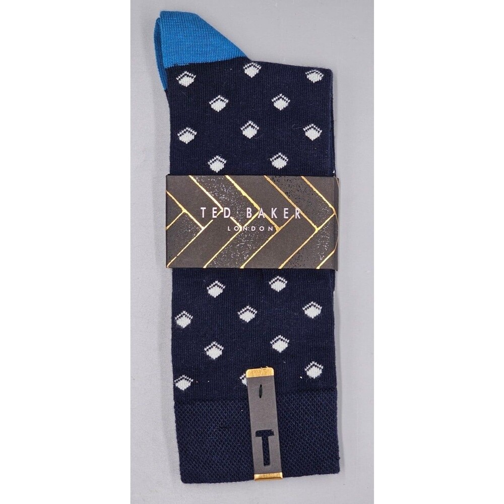 Ted Baker Men's Geometric Pattern Dress Socks Navy Brand New